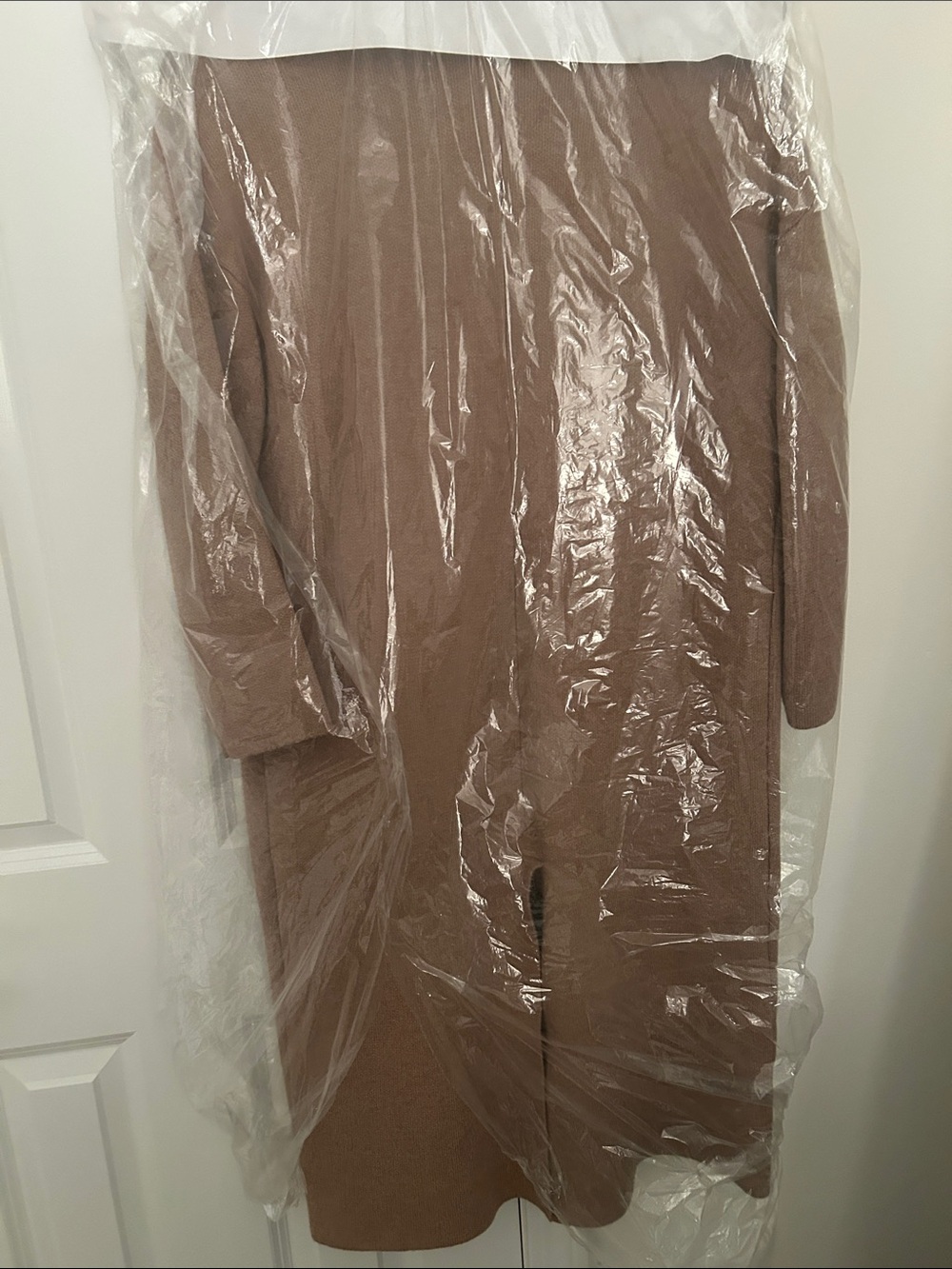Mango Long Knit Cardigan in Camel